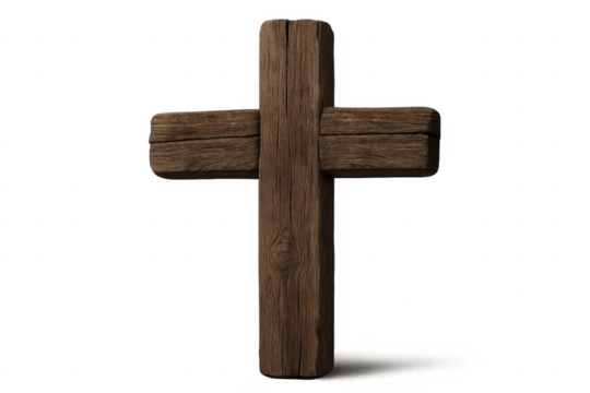 Large wooden christian cross isolated on transparent background