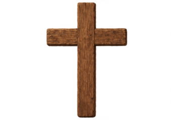Wooden Christian cross representing faith and religion on transparent background