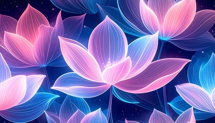 Fototapeta premium Glow lotus flowers in night sky