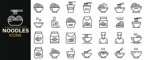 Naklejka premium Noodle Dishes and Packaging Icons for Culinary Designs