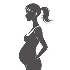 Serene Pregnant Woman Silhouette:  Profile View, Gray Tones, Expectant Motherhood