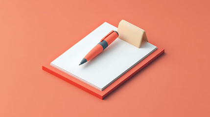 3D Icon of a Pen and Paper on a Desk Symbolizing Work