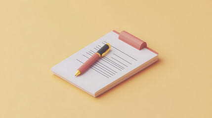 3D Icon of a Pen and Paper on a Desk Symbolizing Work