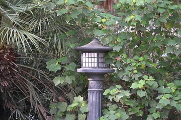 żeliwne lampiony w stylu japońskim w parku palmowym © Miroslaw