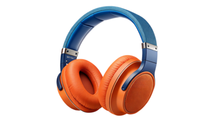 Modern orange and blue headphones offering immersive audio for music lovers, providing comfort and style, great for focus, relaxation, and enjoying favorite tunes