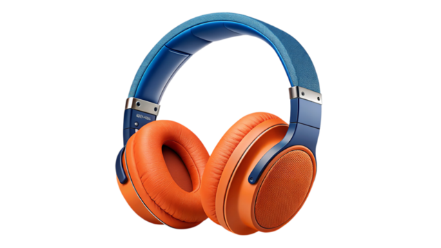 Modern orange and blue headphones offering immersive audio for music lovers, providing comfort and style, great for focus, relaxation, and enjoying favorite tunes