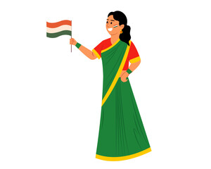 Vector illustration of Indian women holding India flag in hands celebrating Independence Day vector illustration