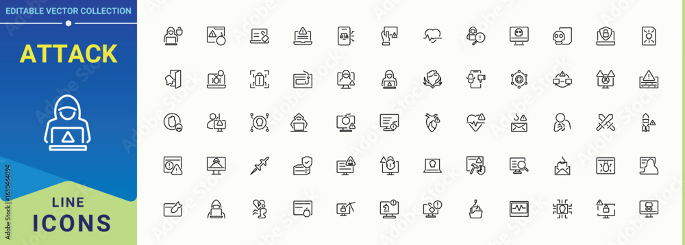 Poster attack linear icon set. security line icon set. perfect for logos and infographic. featuring securit