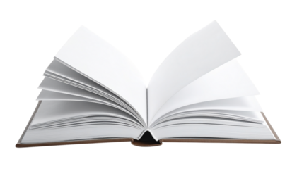 Open book with blank pages, ready for your text or images on transparent background