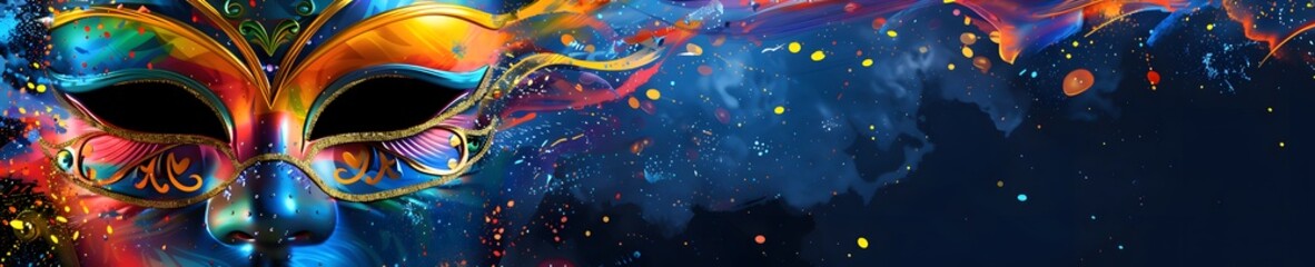 Fototapeta premium Colorful Venetian Mask Abstract Paint Splashes Festive Background