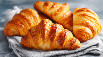 A croissant is a buttery, flaky, viennoiserie pastry of Austrian origin. Croissants are named for crescent shape and are made of a layered yeast-leavened dough called laminating.