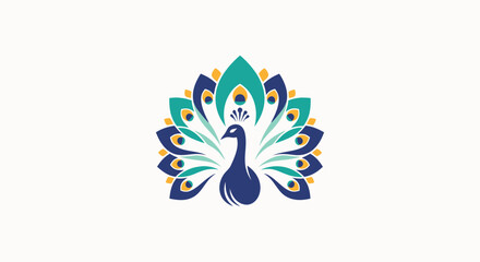 Obraz premium Elegant peacock logo design featuring ornate feather patterns and vibrant color palette creates a captivating visual emblem for branding and