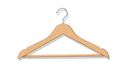 Detailed Illustration of a Wooden Clothes Hanger with Metal Hook on White Background presenting the organization and wardrobe concept