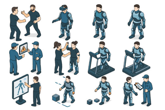 Correction robotic visual practice posture exosuit vector briefing motion walk training icon