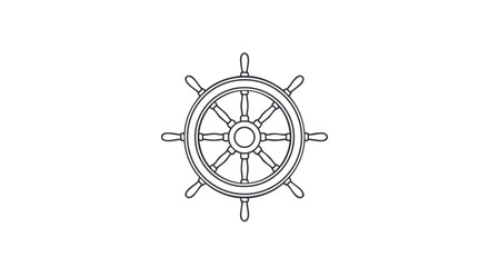 Detailed outline illustration of a ship's helm or steering wheel on a clean white background for graphic design elements