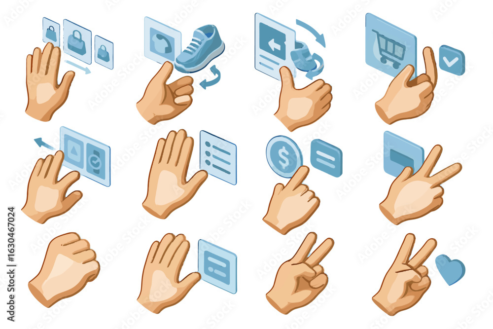 Poster push pinch hand rotate control icons to filter gesture palm vector product