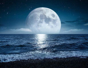 惑星が浮かぶ神秘の海原。AI生成画像。
