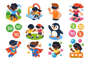 Fototapeta premium Game icons pop bubbles costume animated icon fitness superhero vr avatar vector
