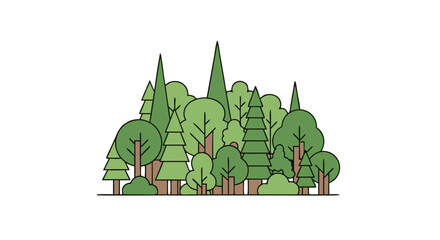 Stylized Forest Illustration with Various Tree Shapes and Textures in Green Hues for Nature-Themed Design Projects