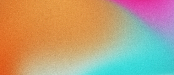 Blending turquoise orange pink gradient, vibrant abstract background, for summer poster design with grainy texture and noise effect