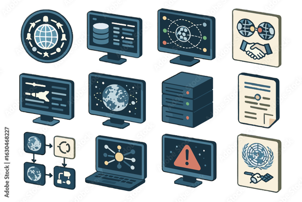 Poster planner orbital vector space international data debris database icon exchange warning response