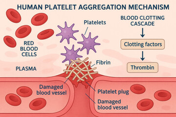 Human Platelet Aggregation Mechanism - Illustration of Blood Clotting Process [Illustration]