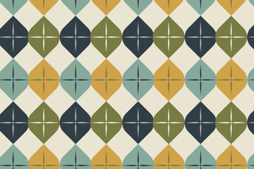 Retro Color Diamond Geometric With Star Seamless Pattern