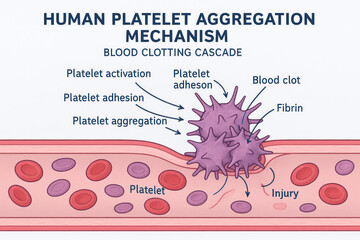 Human Platelet Aggregation Mechanism: Blood Clotting Cascade, Illustration