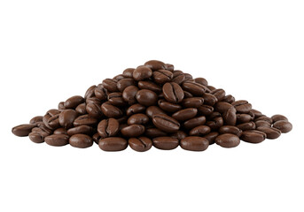 Naklejka premium Stack of Freshly Roasted Coffee Beans, Cut Out, Clipping Path Isolated on a Transparent PNG Background.