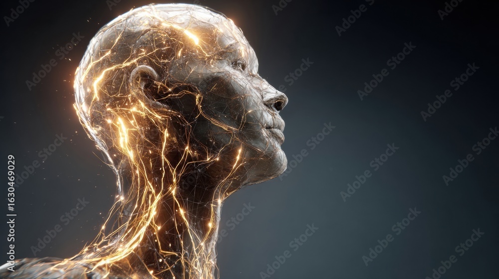 Aufkleber digital representation of a humanoid figure with glowing circuits illustrating the fusion of technol