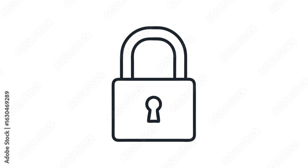 Poster stylized outline padlock for security concepts and digital protection in modern designs for enhanced