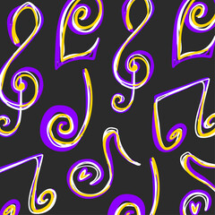 Colorful Hand Drawn Musical Notes &ndash; Abstract Melody Symbols in Pink, Yellow and Purple