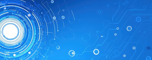 Blue background with digital technology and circuit board vector presentation design template, white and blue color theme, a futuristic concept banner for a business tech pattern Generative AI