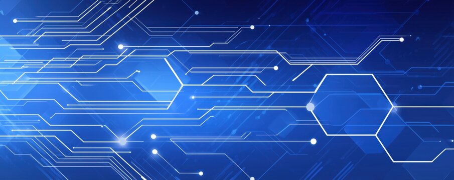 Blue technology background with white lines and geometric shapes, high-tech vector banner design for digital or internet tech advertising Generative AI
