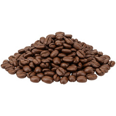 Naklejka premium A Pile of Roasted Coffee Beans, Cut Out, Clipping Path Isolated on a Transparent PNG Background.