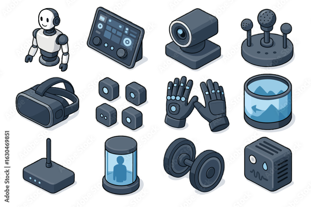 Poster device wireless vector icon icons tracking sensors gloves camera vr display remote
