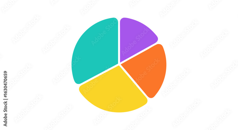Poster colorful segmented circle diagram visualizing proportions on white background for data interpretatio