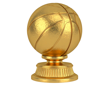 Gold basketball trophy with transparent background