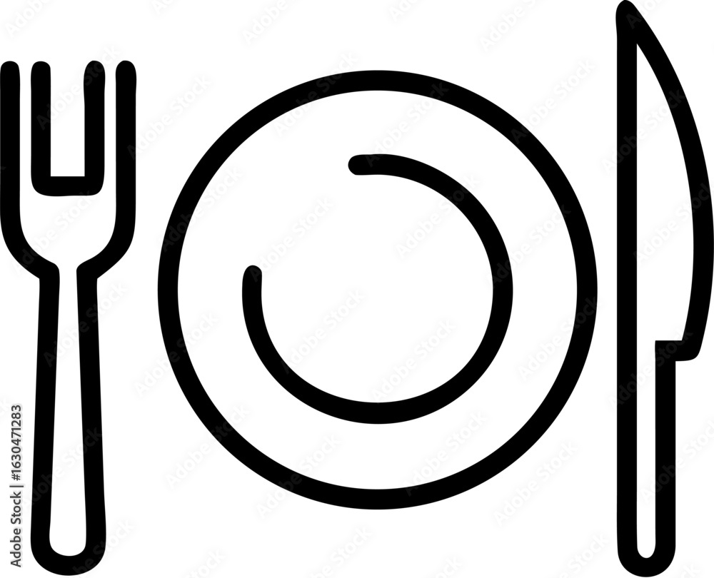 Poster clean linear icon of a plate with fork and knife