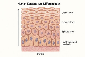 Human Keratinocyte Differentiation Illustration, skin anatomy, skin cell layers, epidermal layers [Illustration]