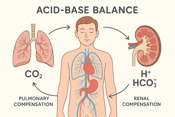Acid-Base Balance - Pulmonary and Renal Compensation Illustration