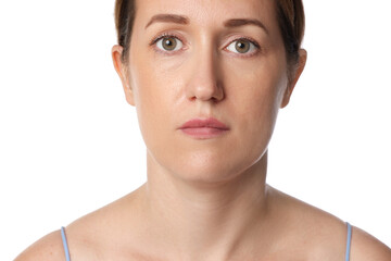 Portrait of beautiful woman on white background