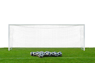 soccer goal and ball on 11m isolated on white background