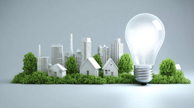 Renewable, green energy, energy efficiency and save energy web banner with icons. Eco house, Sustainable industrial factory. Energy efficient rating class, Green Building for Sustainable Development. 