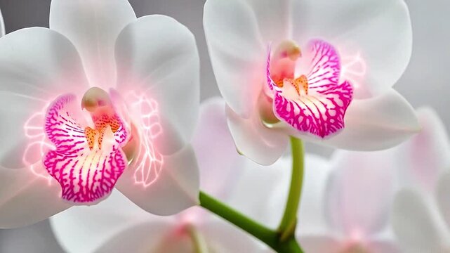 Close-up of white orchid with glowing inner pink patterns