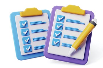 Fototapeta premium Organized Checklist Illustration with Checkmarks and Pencil on Clipboards for Task Management