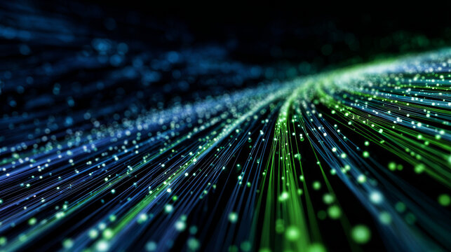 Digital technology speed connect blue green background, cyber nano information, abstract communication, innovation future tech data, internet network connection, Ai big data, line dot illustration 3d