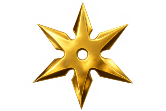 Gold shuriken spinning gracefully against a transparent background, ideal for enhancing ninja and martial arts-themed projects