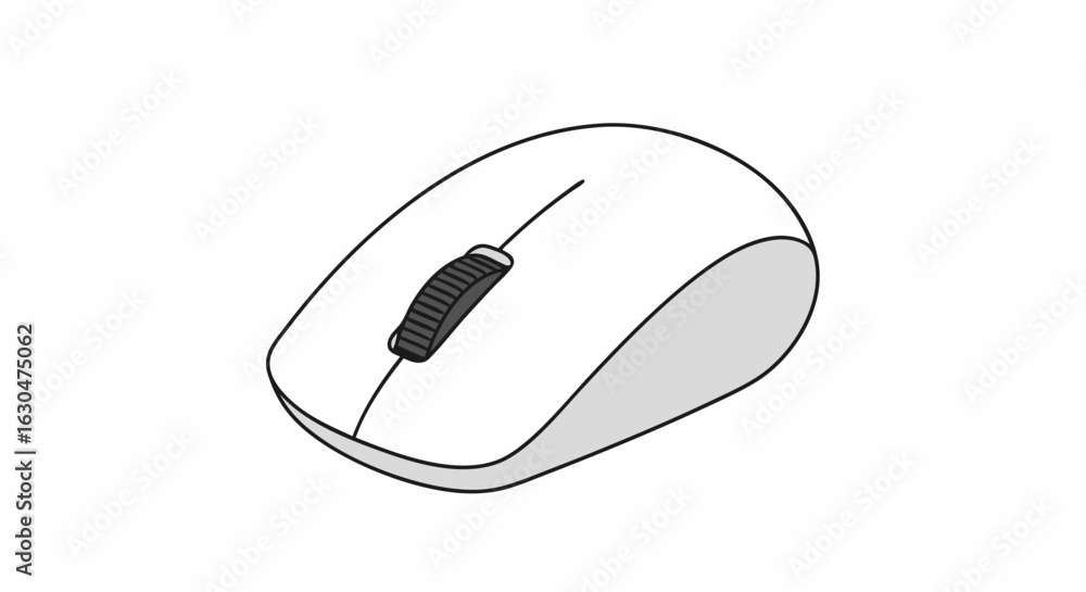 Poster illustration of a white and gray computer mouse, a common peripheral for computer interaction and di