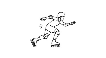 Fototapeta premium Outlined Roller Derby Skater Displaying Determination and Agility on a White Canvas Portraying Athleticism and Speed